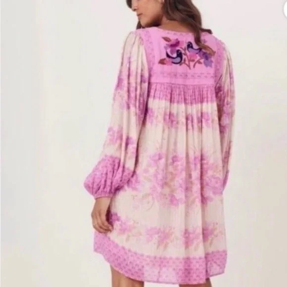 Sz M Spell & The Gypsy Collective Pink and Cream Long Sleeve Dress EUC! - Picture 1 of 5